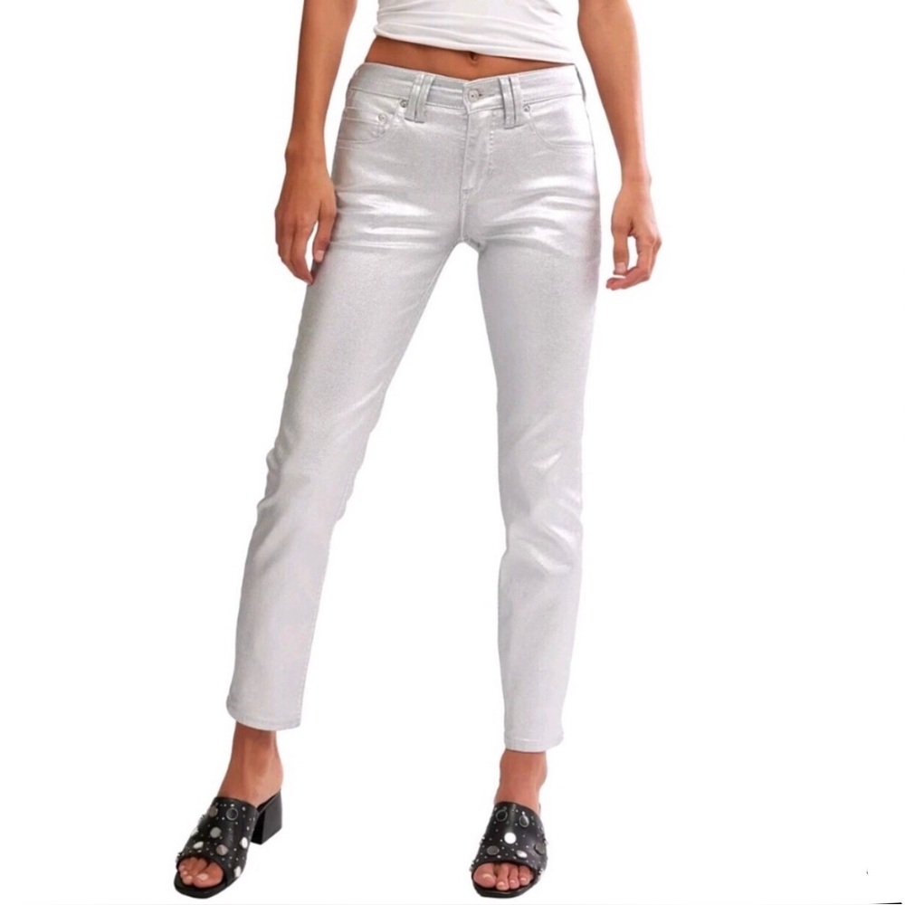 We the Free People Womens Jeans Size 28 Silver Metallic Oracle Low Rise Skinny
